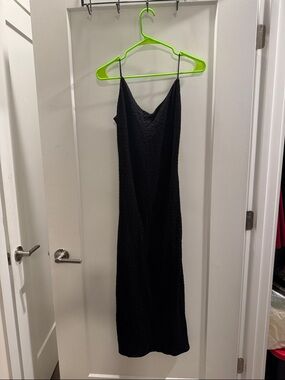 Fashion Nova Black Textured Slip Midi Dress